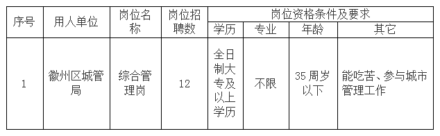 徽州区城管执法局委托黄山市徽州时代人力资源有限公司招聘工作人员公告